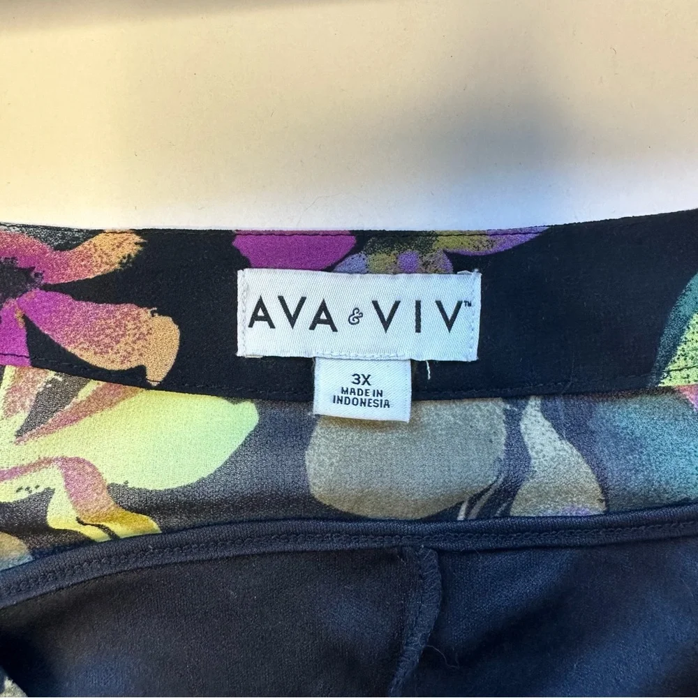 Ava & Viv Women 3X Maxi Dress Black Floral Multi Sheer Tiered Flutter Sleeves - Picture 13 of 14